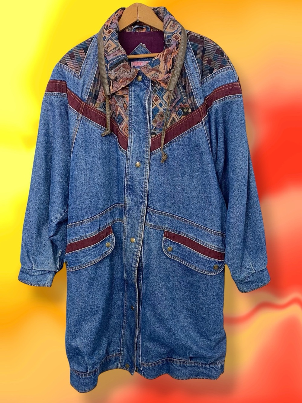 Vintage 80s Baggy Oversized Western Grunge Patchwork Tapestry Denim Jean Jacket
